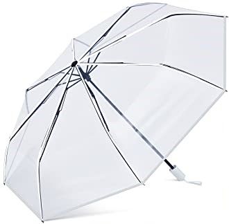 Photo 1 of 1 Pcs Clear Wedding Umbrellas Bulk Transparent Travel Umbrella Foldable Clear Umbrella Manual Open and Close Compact Folding Umbrella for Wedding Anniversary Christmas Party Favors White Trim