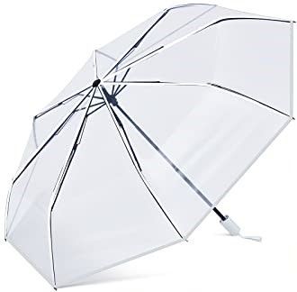 Photo 1 of 1 Pcs Clear Wedding Umbrella Transparent Travel Umbrella Foldable Clear Umbrella Manual Open and Close Compact Folding Umbrella