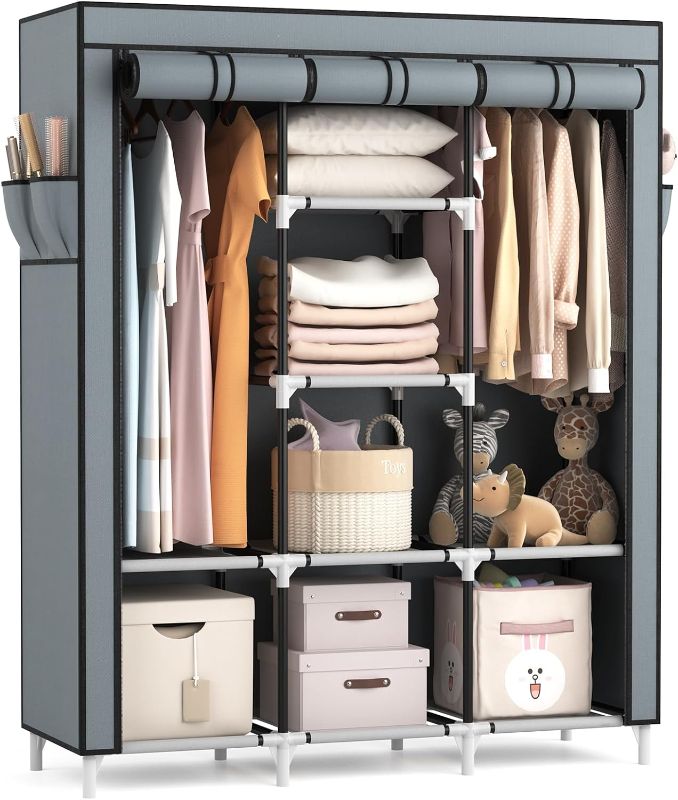 Photo 1 of **SIMILAR** Portable Closet Wardrobe for Hanging Clothes with 6 Storage Organizer Shelves, Sturdy Large Wardrobe Closet for Bedroom Free Standing Clothes Rack with Cover, Grey, SIZE: 130x45x175CM