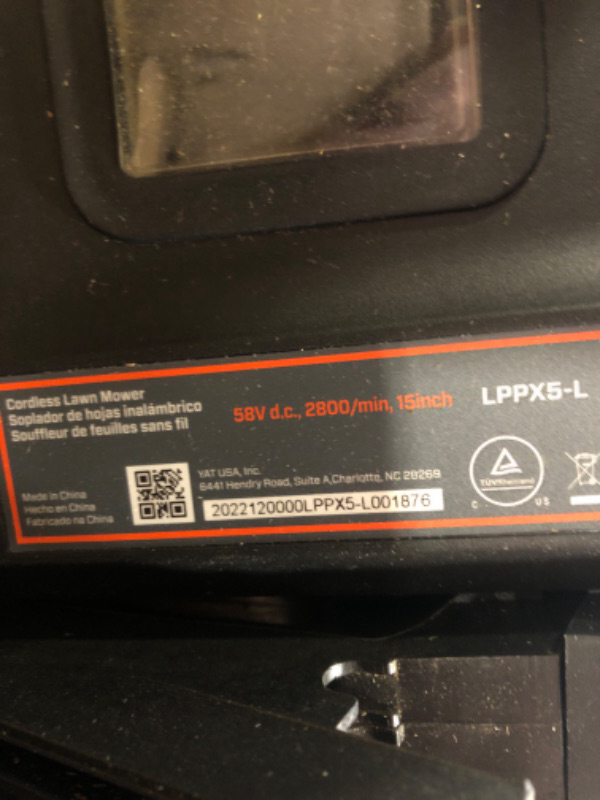Photo 6 of  **HEAVILY DAMAGED BOX** SENIX LPPX5-L X5 58V Max* 15-Inch Electric Lawn Mower with Brushless Motor, 6-Position Height Adjustment, Includes 12-Gallon Bagger, 2.5Ah Lithium Ion Battery, and Charger

