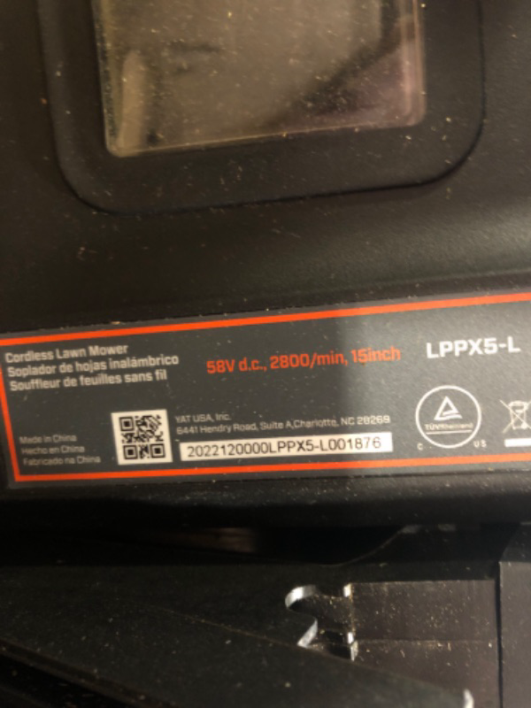 Photo 1 of  **HEAVILY DAMAGED BOX** SENIX LPPX5-L X5 58V Max* 15-Inch Electric Lawn Mower with Brushless Motor, 6-Position Height Adjustment, Includes 12-Gallon Bagger, 2.5Ah Lithium Ion Battery, and Charger
