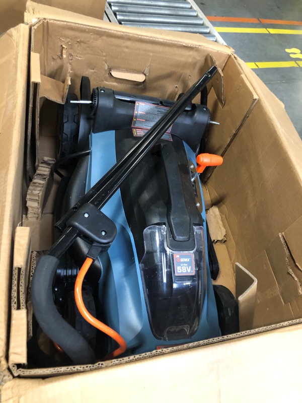 Photo 3 of  **HEAVILY DAMAGED BOX** SENIX LPPX5-L X5 58V Max* 15-Inch Electric Lawn Mower with Brushless Motor, 6-Position Height Adjustment, Includes 12-Gallon Bagger, 2.5Ah Lithium Ion Battery, and Charger
