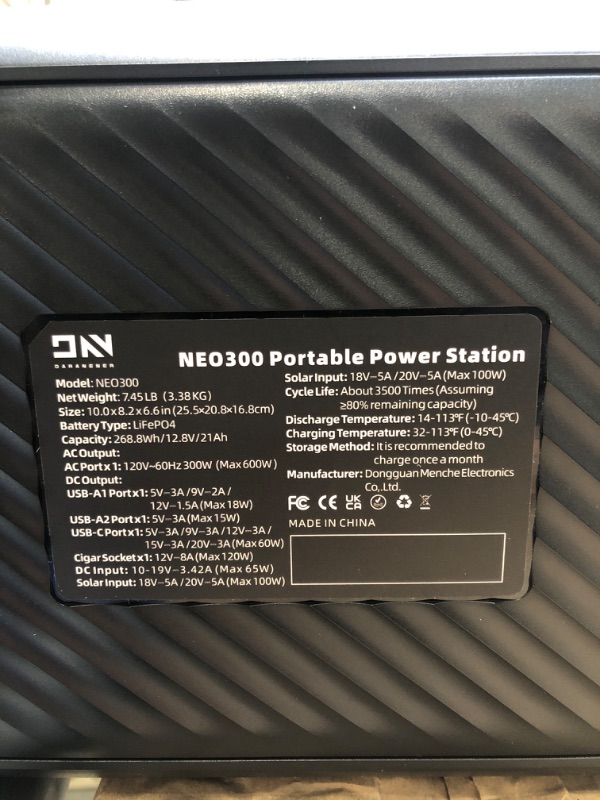 Photo 7 of DaranEner Portable Power Station NEO300, 268.8Wh LiFePO4 300W Solar Generator (Optional) with USB-C PD60W, 110V Pure Sine Wave AC Outlet 600W Peak Outdoor Quiet Generators for Home Use Camping Outage Black