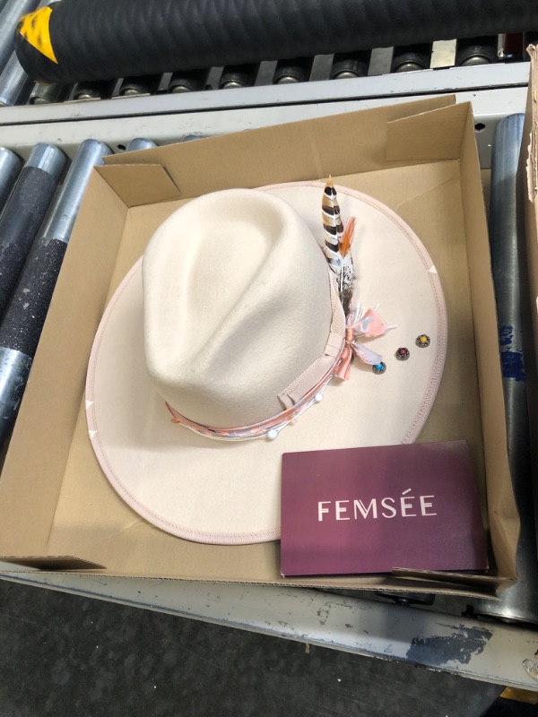 Photo 3 of FEMSÉE Wide Brim Women Fedora Hats 100% Wool Felt Women's Rancher Fedora Hat Felt Panama Hats Medium Beige