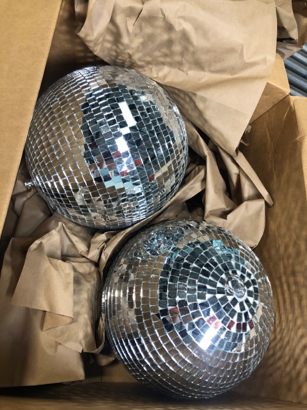 Photo 3 of 2 Pack Disco Light Mirror Ball, 12? Inches Cool and Fun Large Silver Hanging Disco Ball with Hanging Ring for Retro Party, Home Bands Decorations, New Years Celebration