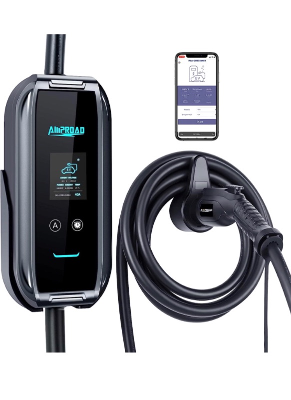 Photo 1 of AMPROAD iFlow P9 EV Charger Level 2, 10 to 40 Amp, 110-240V Universal EVSE, Versatile for Portable & Wall Charger (NEMA 14-50, 25 Feet Cable)