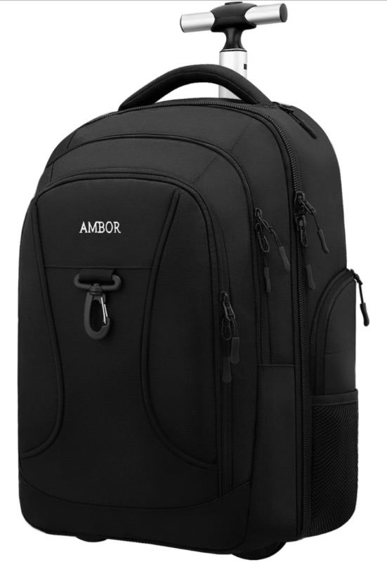 Photo 1 of AMBOR Rolling Backpack, Waterproof 18 Inch Wheeled Backpack, Carry-on Bag Luggage Suitcase Compact Business Backpack with Wheels, Student Rolling Laptop Bag Carry Luggage - Black