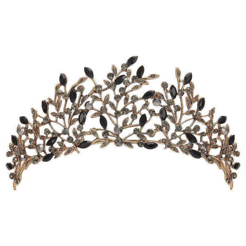 Photo 1 of SWEETV Vintage Tiaras and Crowns for Women, Crystal Leaf Metal Tiara, Gothic Queen Crow, Black