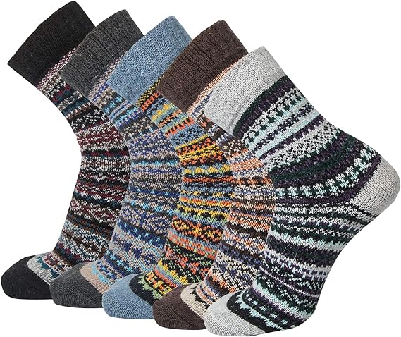 Photo 1 of 5 Pack Womens Wool Socks Winter Warm Socks Thick Knit Cabin Cozy Crew Soft Socks Gifts for Women, Large
