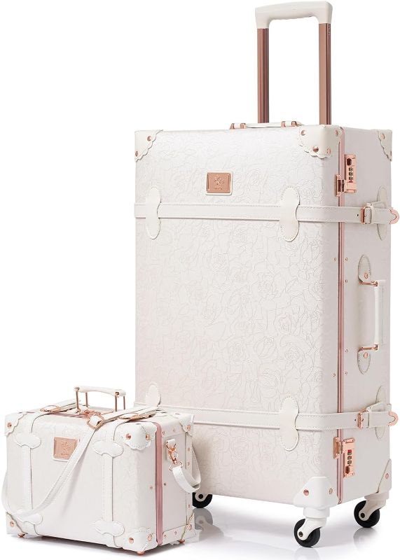 Photo 1 of  Cream & Pink Rose Luggage Sets Suitcase Set of 2 Piece Luggage 