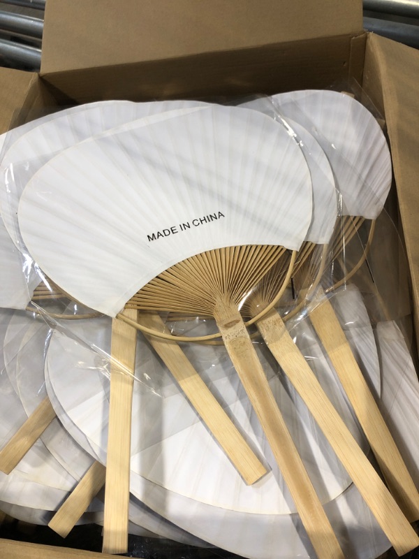 Photo 3 of 30PCS Fans Pure White Bamboo Handle Blank Calligraphy Painting Blank Group Fan White Fan Summer Hand Fan