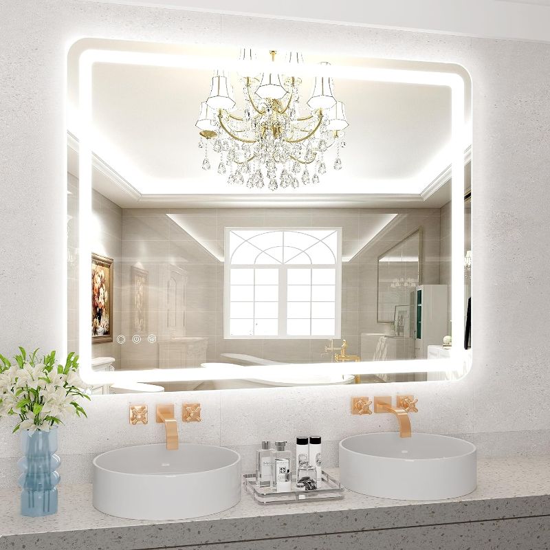 Photo 1 of "LOVESPEJO Bathroom Mirror with Lights 32x40 Front and Backlit Smart Mirror Bathroom, Wall Mounted LED Touch Mirror Anti-Fog, 3 Colors, Dimmable, Memory, Shatterproof, Touch Button, Horizontal Vertical
