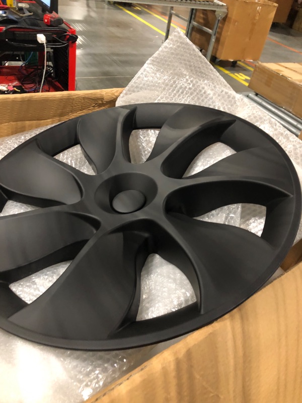 Photo 1 of KAVANIC Wheel Cover Hubcap 19 Inch Matte Black Support Logo Symmetry Design (4 PCS) Blade Style 2020-2023 Fits Tesla Model Y Gemini Wheel Cover Replacement Blade Style Matt Black