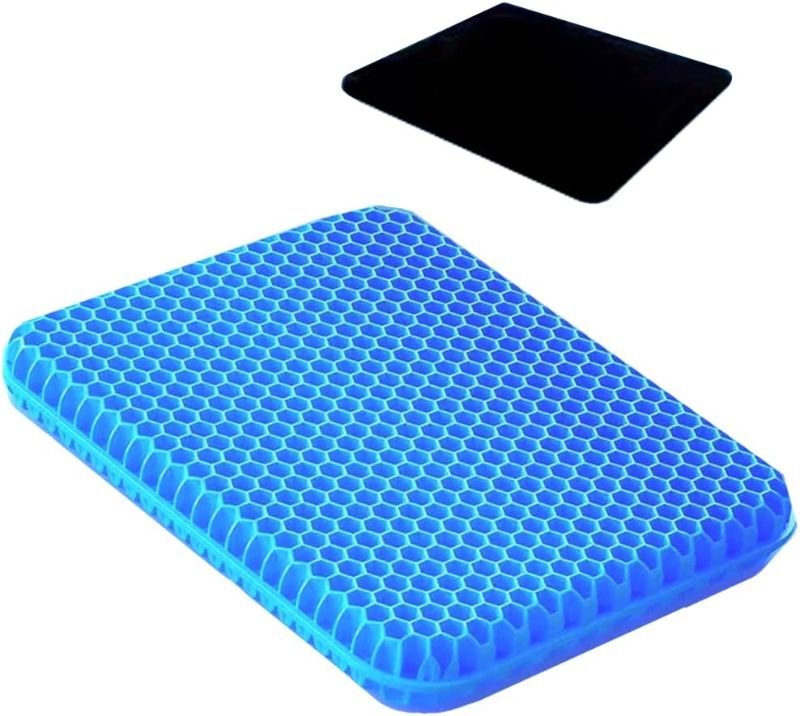 Photo 1 of AceJoy Gel Seat Cushion Cooling Pad Double Layers Size 16*14*1.5 Inches Breathable Honeycomb Structure Pressure Absorbs Design with Non-Slip Silk Black Cover for Car Seat Office Chair Home Wheelchair
