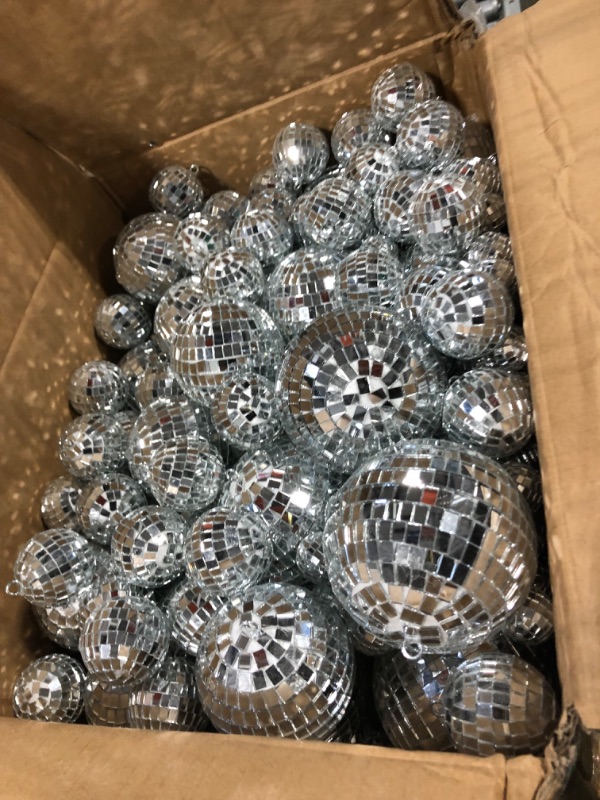 Photo 2 of 200 Pcs Disco Balls Ornament Mini Disco Balls Small Mirror Silver Hanging Decorations Reflective Disco Ball for 70s Disco Themed Party Christmas Tree Birthday Wedding (8, 6, 4, 3, 2, 1 Inch)