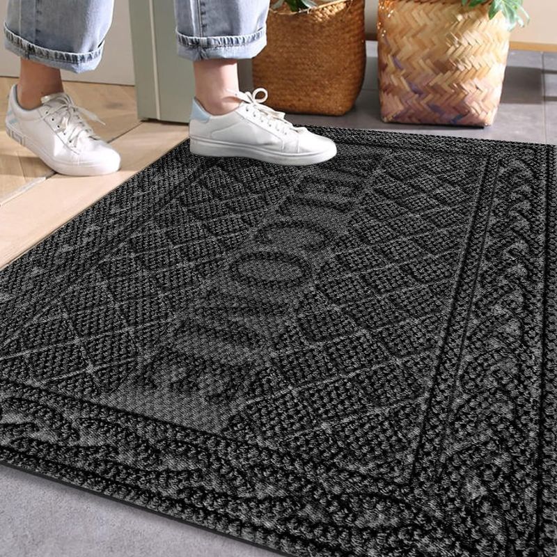 Photo 1 of (18"x30",Black), Welcome Mats Outdoor, Front Door Mats Outdoor Entrance, Outdoor Rubber Mats, Welcome Doormat, Entry Door Mats Outside for Entryway, Patio, High Traffic Areas