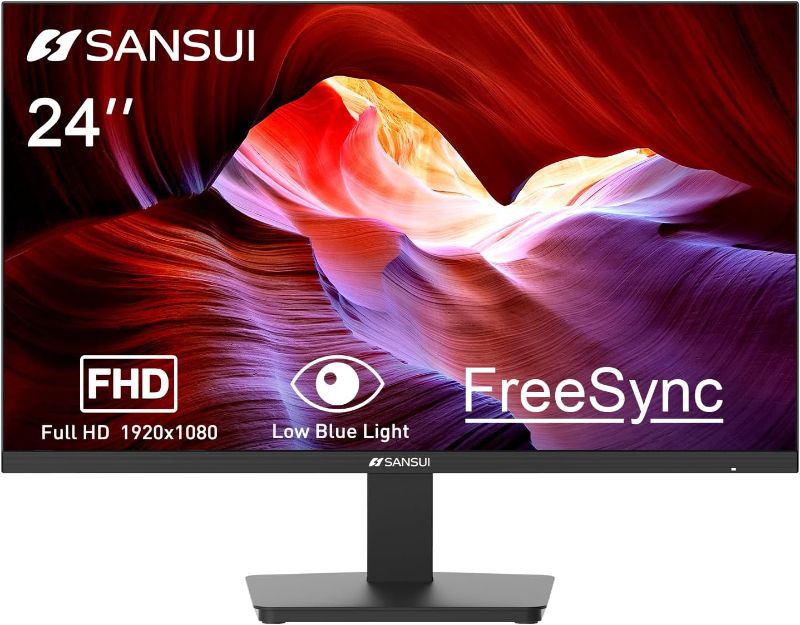 Photo 1 of SANSUI Monitor 24 inch 100Hz PC Monitor, HDMI VGA Ports VESA Mount, FHD Computer Monitor Ultra-Slim Ergonomic Tilt Eye Care for Home Office (ES-24F2, HDMI Cable Included)