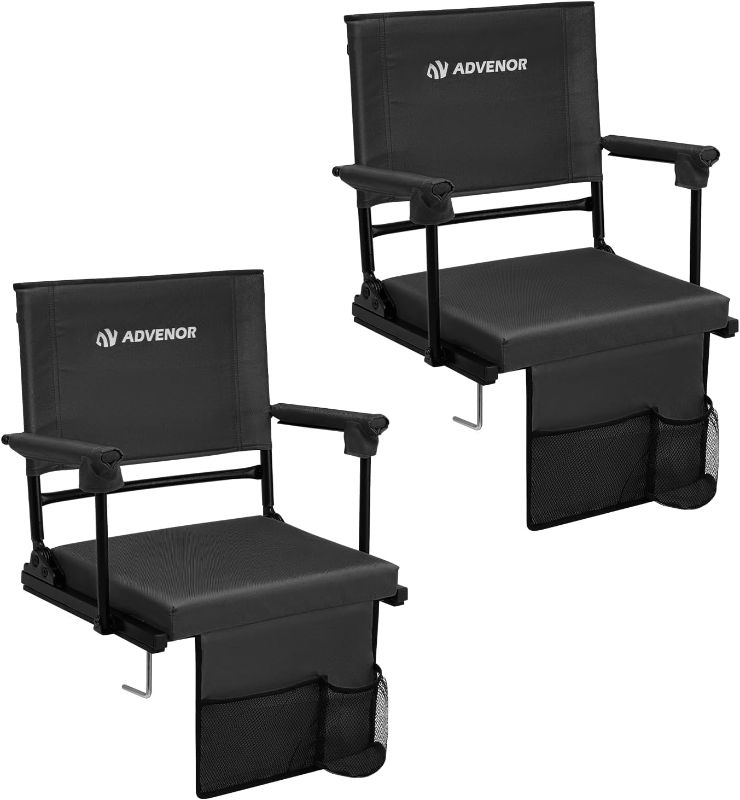 Photo 1 of ADVENOR Portable Stadium Seat with Back Support for Bleacher -2 Pack, Adjustable 6 Reclining Position, 2 Pockets Thick Padded Cushion Ideal for Basketball Soccer Sport Events
