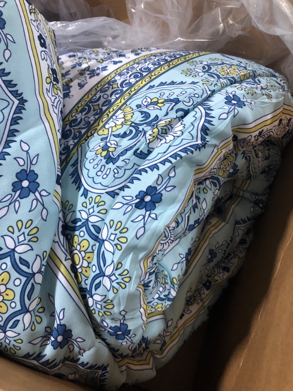 Photo 4 of  Comforter Set Full Size Bed in a Bag Blue and Green Paisley Comforter and Sheet Set Striped Bedding Set Soft Microfiber Complete Bedding Set