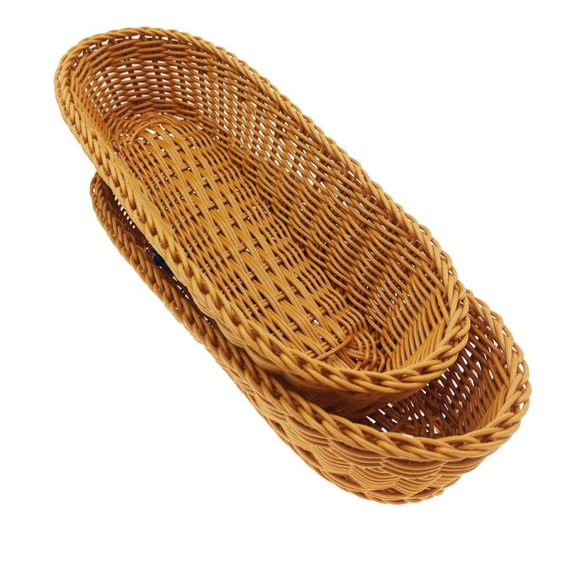 Photo 1 of 14"Poly-Wicker Bread Basket, Woven Tabletop Food Fruit Vegetables Serving, Restaurant Serving Basket,Brown, 3