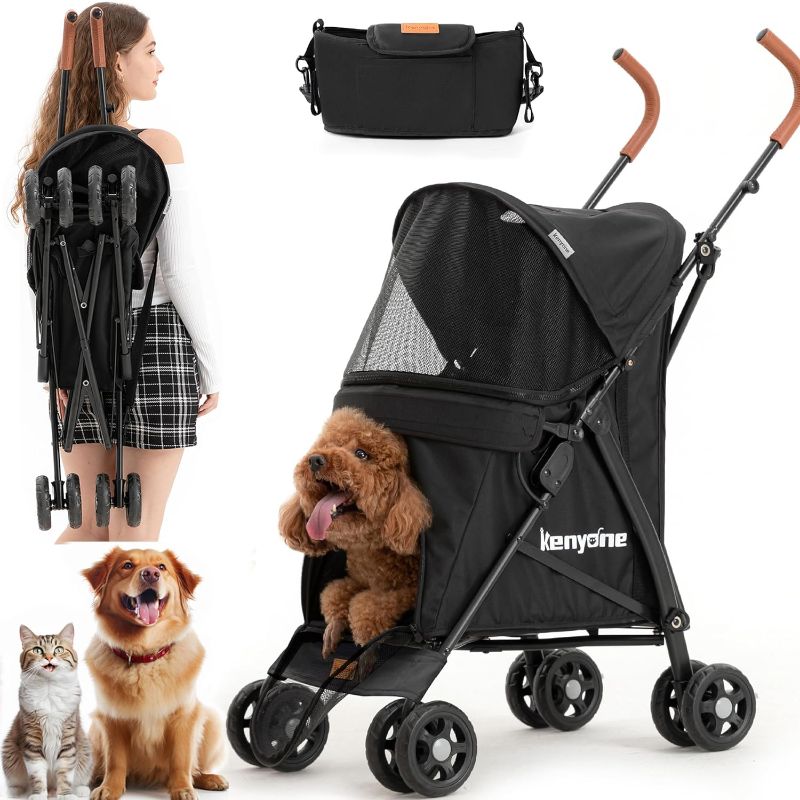 Photo 1 of Kenyone Dog Stroller for Small Dogs, Lightweight Pet Stroller for Small Dogs, Premium Portable Compact Travel Dog Stroller for Small and Medium Cats, Dogs, Puppy Black