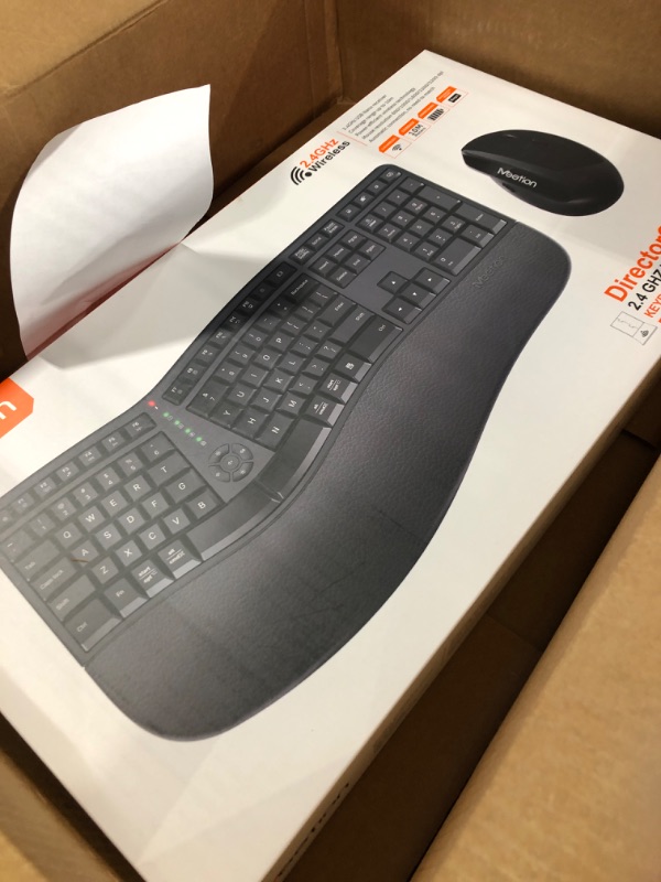 Photo 3 of MEETION Ergonomic Wireless Keyboard and Mouse, Ergo Keyboard with Vertical Mouse, Split Keyboard with Cushioned Wrist, Palm Rest, Natural Typing, Rechargeable, Full Size, Windows/Mac/Computer/Laptop