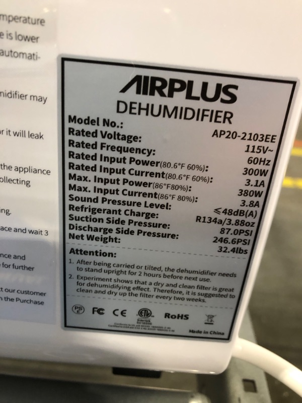 Photo 3 of AIRPLUS Dehumidifier for Basement - 4,500 Sq. Ft. 70 Pints, Multifunctional Dehumidifier with Drain Hose & Auto Shut-Off Function, Powerful Dehumidifiers for Home, Medium to Large Rooms (AP2103) 70 Pints/Day 4,500 Sq. Ft