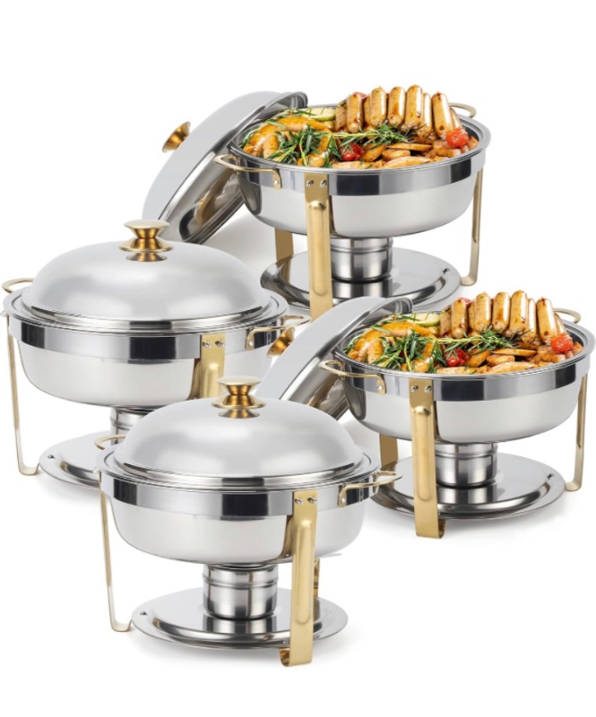 Photo 2 of 4.2 4.2 out of 5 stars 30 Reviews
Amhier 5 Qt Chafing Dish Buffet Set with Stainless Steel Lid, Round Chafers and Buffet Warmers Sets with Food and Water Trays for Catering, Parties, Hotels and Weddings, Gold, 4 Pack