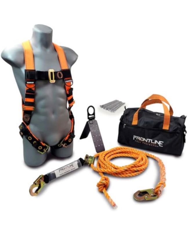 Photo 1 of Frontline Combat Complete Roofers Kits | Harness | 50’ Vertical Lifeline with Rope Grab | Roof Anchor | OSHA & ANSI Compliant