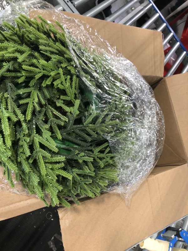 Photo 4 of 5 Pack Christmas Norfolk Pine Wreaths, Real Touch Norfolk Pine Wreath, Artificial Green Wreath Garland Faux Greenery Realistic Wreath Holiday Decoration for Christmas Home Décor 5 Pcs