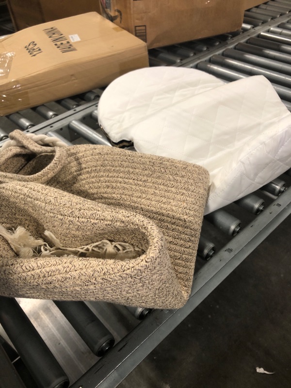 Photo 1 of Maidek Baby Changing Basket - Handmade Woven Cotton Rope Moses Basket - Changing Table Topper with Mattress Pad, Removable Cover, Soft Blanket, Furniture - 29x16x4.7"