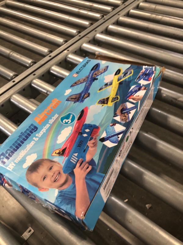 Photo 1 of Elctbras 3 Pack Airplane Launcher Toy, Foam Glider Planes for Kids with 2 Flight Mode, Catapult Plane Toys with 3 DIY Stickers, Outdoor Sport Flying Toys for 4 5 6 7 8 9 10 Year Old