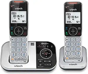 Photo 1 of VTECH VS112-2 DECT 6.0 Bluetooth 2 Handset Cordless Phone for Home with Answering Machine, Call Blocking, Caller ID, Intercom and Connect to Cell (Silver & Black) Silver 2 Handsets Phone