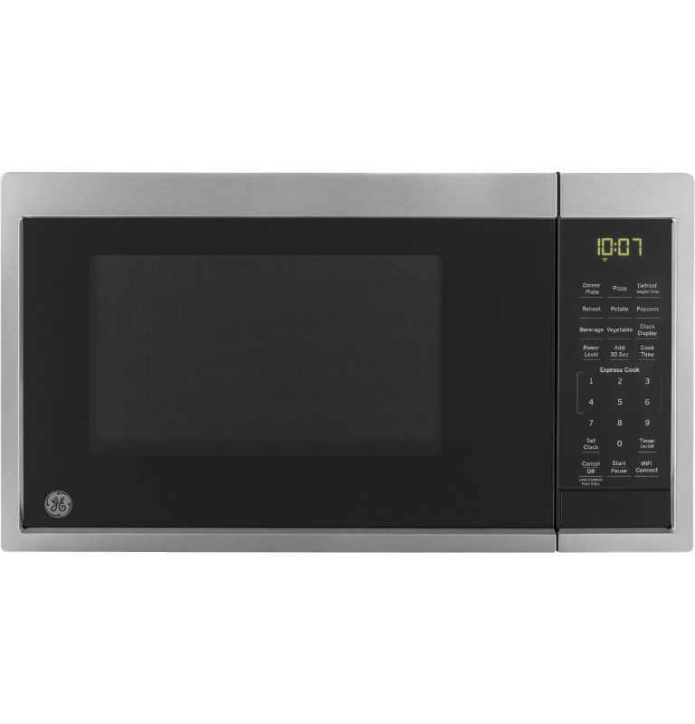 Photo 1 of GE - 0.9 Cu. Ft. Capacity Smart Countertop Microwave Oven with Scan-to-Cook Technology - Stainless Steel