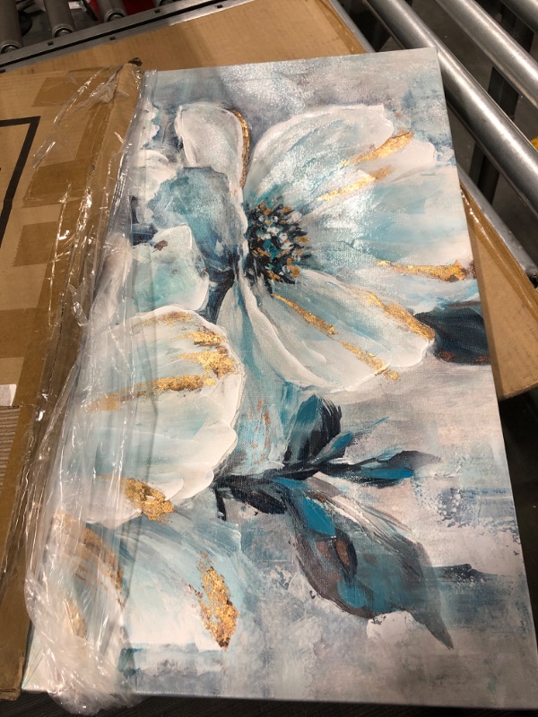 Photo 2 of ARTISTIC PATH Abstract Floral Wall Art Picture: White & Blue Lily Painting with Blooming Petals Artwork on Canvas for Bedroom (24" W x 24" H,Multi-Sized) 24"x24"