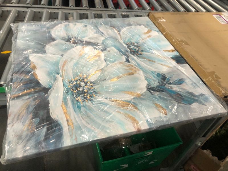 Photo 4 of ARTISTIC PATH Abstract Floral Wall Art Picture: White & Blue Lily Painting with Blooming Petals Artwork on Canvas for Bedroom (24" W x 24" H,Multi-Sized) 24"x24"