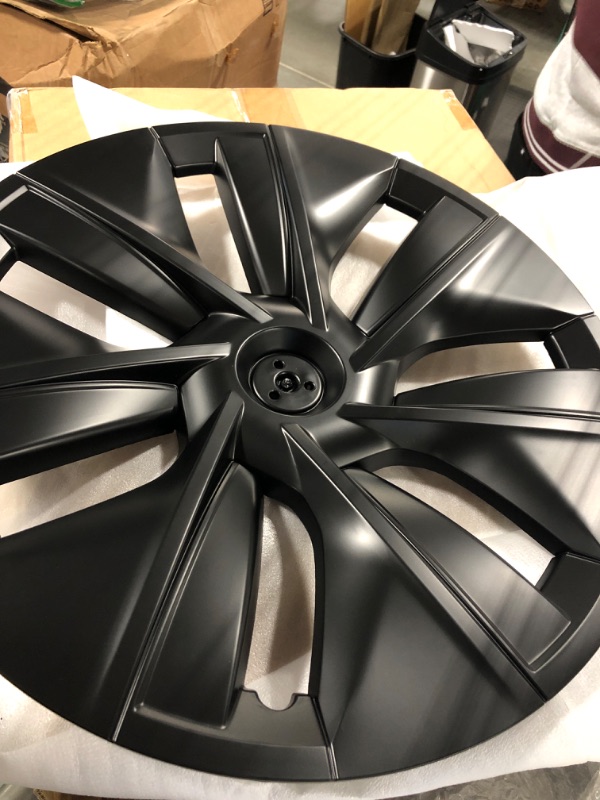 Photo 3 of KAVANIC Fits Tesla Model Y Wheel Cover Hubcap 19 Inch Matte Black Support Logo Range Improvement (4 PCS) Gemini Style 2020-2023 Model Y Wheel Cover Replacement Model Y Matt Black OEM Style