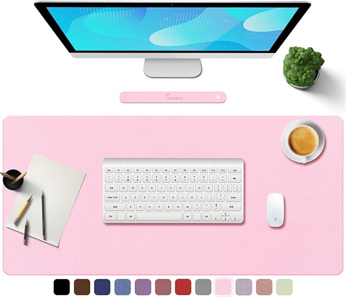 Photo 1 of TOWWI PU Leather Desk Pad with Suede Base, Multi-Color Non-Slip Mouse Pad, 39” x 20” Waterproof Desk Writing Mat, Large Desk Blotter Protector (Light Pink)