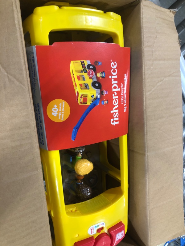 Photo 3 of Fisher-Price Little People Big Yellow Bus, musical push and pull toy with Smart Stages for toddlers and preschool kids