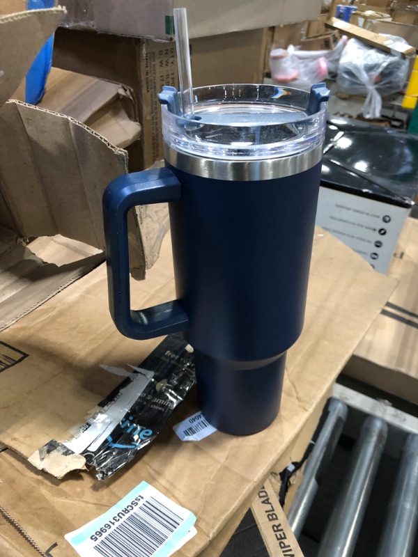 Photo 3 of **DAMAGED****40 oz tumbler with handle and straw, double wall vacuum insulated stainless steel cup, Large Travel mug for water or iced coffee, Thirst quencher, sports bottle