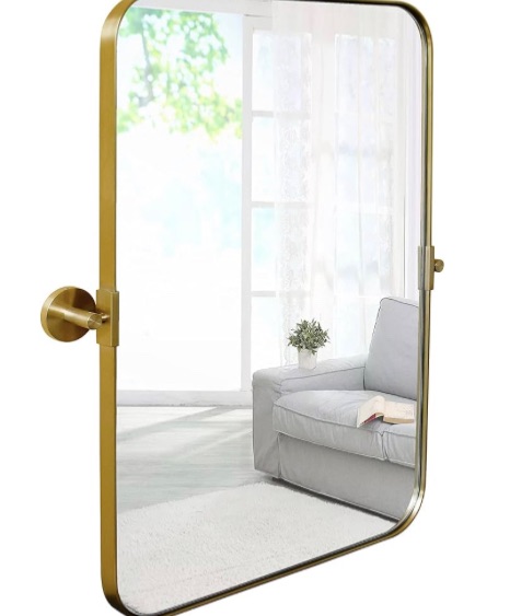Photo 1 of amilton Hills 16x24 inch Brushed Gold Metal Framed Mirror | Pivot Mirrors for Bathrooms | Rounded Corner Rectangular Frame with Tilt Mirror Brackets | Adjustable & Tilting Farmhouse Wall Vanity
