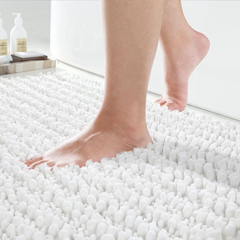 Photo 1 of Yimobra Original Luxury Chenille Bath Mat, 55.1 x 24 Inches, Soft Shaggy and Comfortable, Large Size, Super Absorbent and Thick, Non-Slip, Machine Washable, Perfect for Bathroom, Bright White