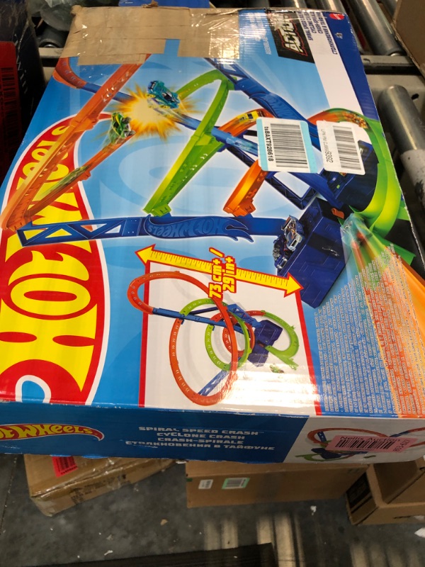 Photo 2 of ?Hot Wheels Track Set and 1:64 Scale Toy Car, 29" Tall Track with Motorized Booster for Fast Racing, Action Spiral Speed Crash Playset???? SHIPS IN OWN CONTAINER