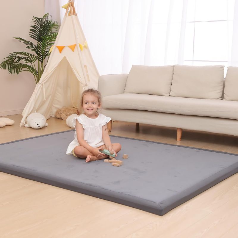 Photo 1 of Baby Play Mat for Floor,1.3" Thick Memory foam Tummy Time Mat,Soft Coral Velvet Nursery Rug,Large Non Slip Crawling Mat for Toddlers,Infants,kids,Yoga Mat,Tatami Mat for Living Room(Dark Gray)