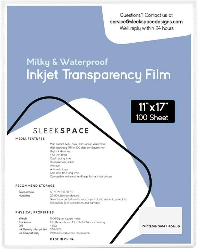 Photo 1 of Sleek Space Milky Transparency Film for Inkjet Printers, Screen Printing | 100% Waterproof, Anti-curl, Anti-static | High Ink Density, Quick Dry Ink | For Silk Screen, Offset, T-Shirts | 190 +/-5 psm