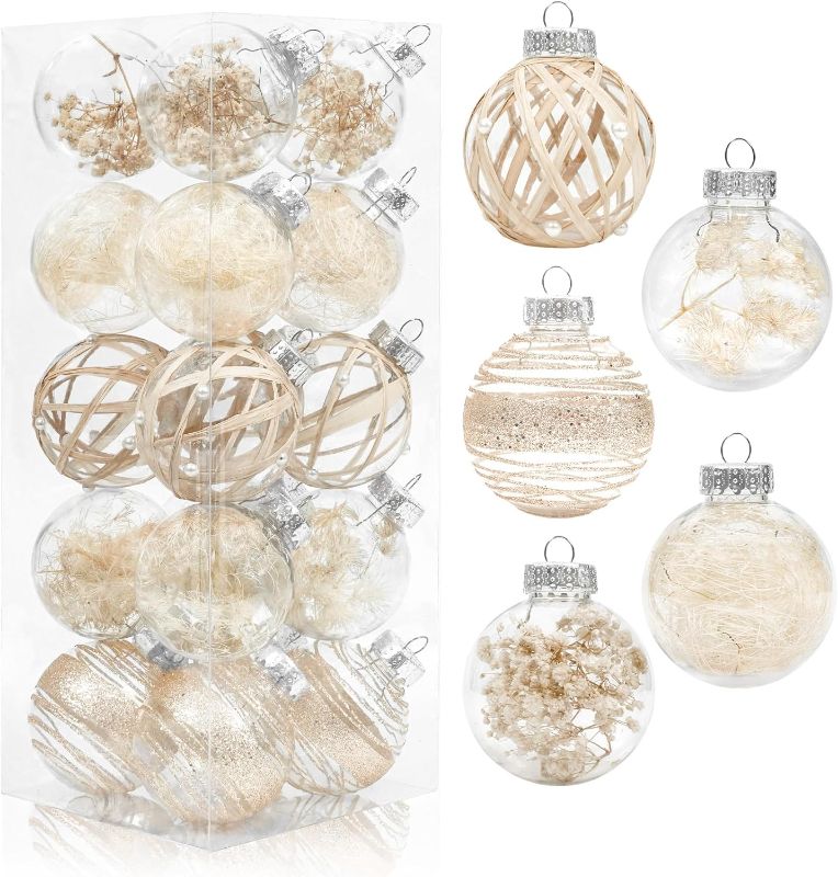 Photo 1 of 20PCS Christmas Ball Ornaments 70mm/2.76" Large Shatterproof Clear Plastic Neutral Boho Rustic Farmhouse Christmas Tree Decoration Hanging Delicate Christmas Ornament Set Xmas Party Hoilday Home Decor