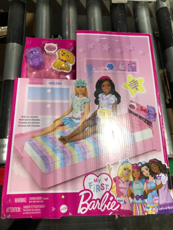 Photo 1 of Barbie My First Barbie Doll House Furniture, Bedtime Playset with Trundle Bed, Plush Puppy & Accessories, Toys for Little Kids, 13.5-inch Scale