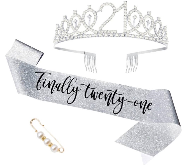 Photo 1 of 21st Birthday Sash and Tiara, Finally 21 Birthday Rhinestone Tiara Set for Girls Party Supplies, Birthday Tiara Crowns for Women Girls Gift (Silver)