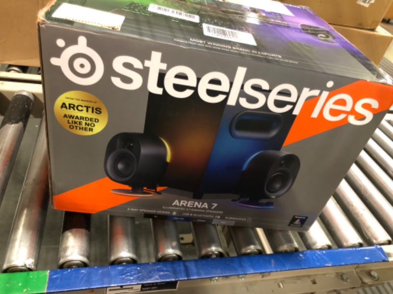 Photo 3 of SteelSeries Arena 7 Illuminated 2.1 Desktop Gaming Speakers – 2-Way Speaker Design – Powerful Bass, Subwoofer – RGB Lighting – USB, Aux, Optical, Wired – Bluetooth – PC, PlayStation, Mobile, Mac