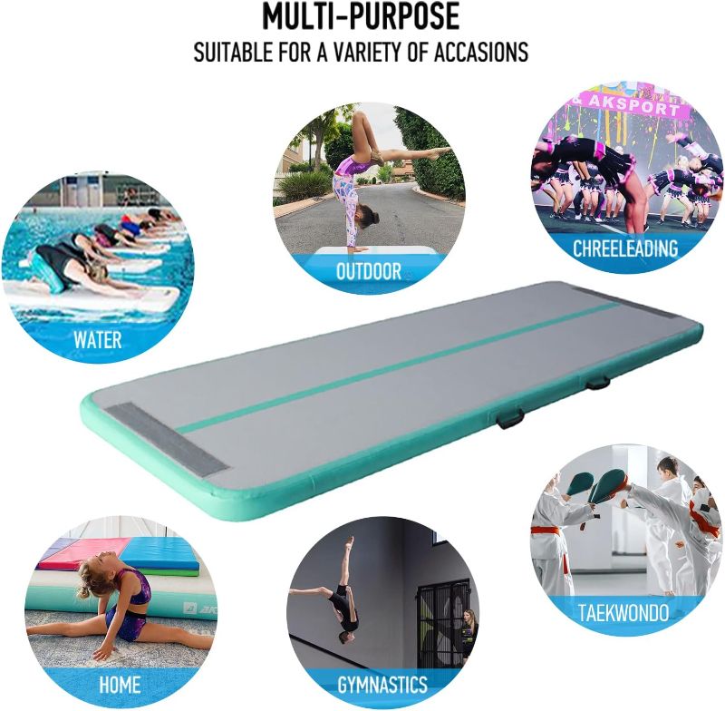 Photo 1 of AKSPORT Air Mat Tumble Track Gymnastics Tumbling Mat Inflatable Gym Mats with Electric Air Pump Mint Green 3.3ft*2ft*4in(1*0.6*0.1m)